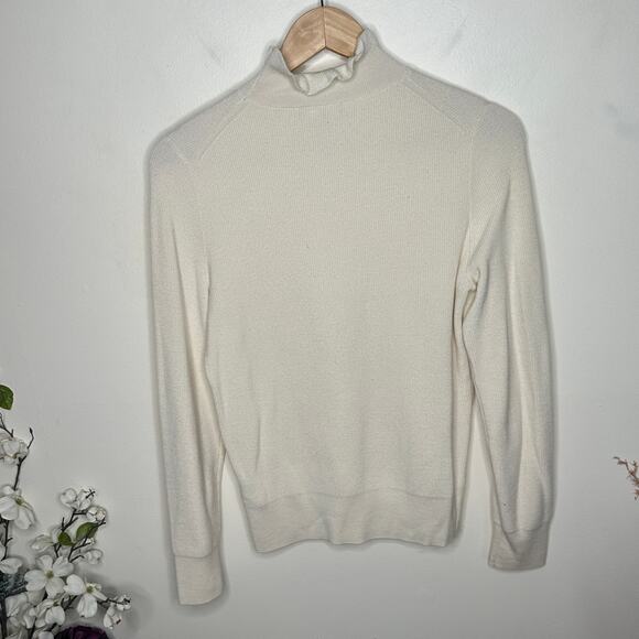 J. CREW Ruffleneck Merino Wool Blend Sweater Ivory Cream Sz S {3J43} - Picture 3 of 6